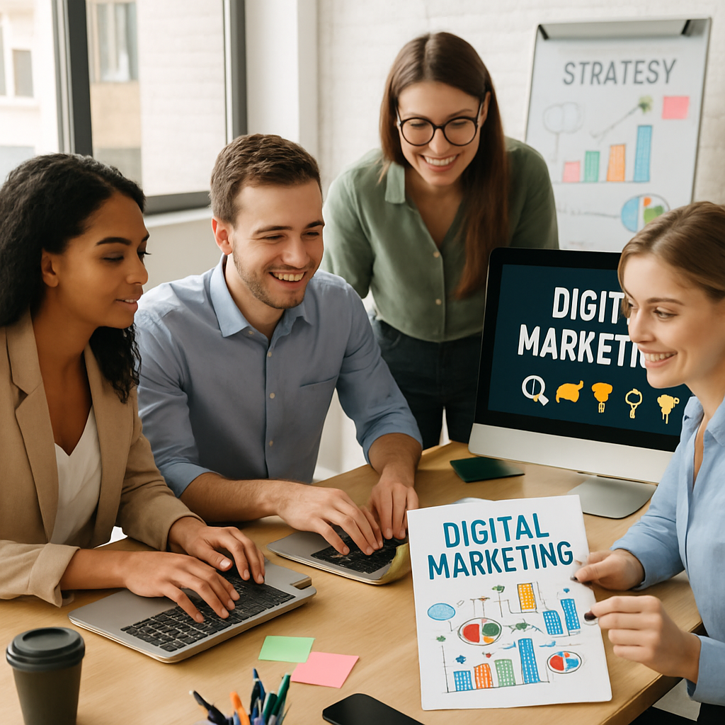 Professional team working on digital marketing strategies
